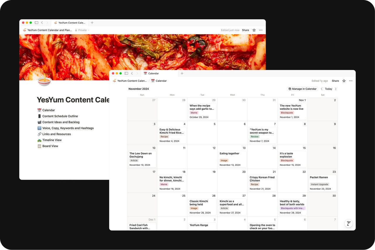 • Social Media Content Calendar and Planner for YesYum